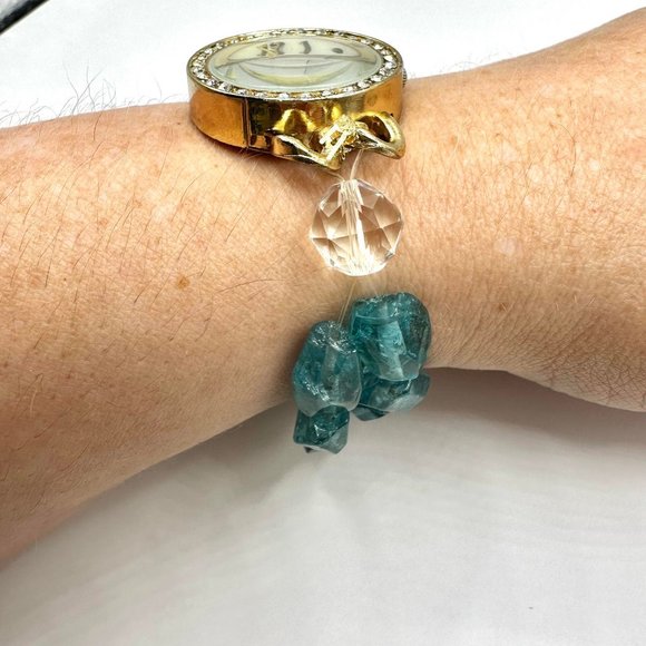 Blue Apatite Stretch Rhinestone Watch Bracelet Geneva - Picture 4 of 8